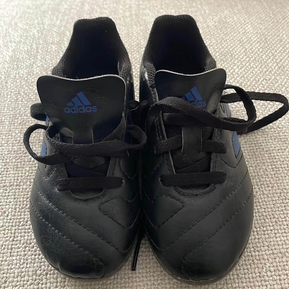 Adidas toddler cleats, black and blue, size 10K